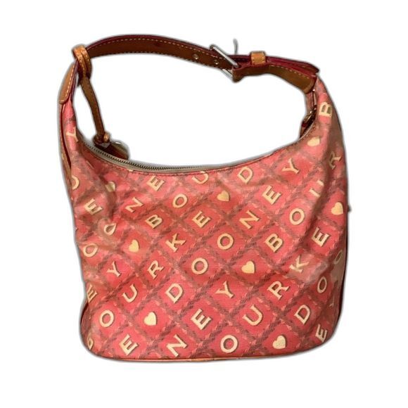 Dooney & Bourke Red Tan Coated Fabric Tan Leather Signature Print Shoulder Bag - Picture 6 of 15